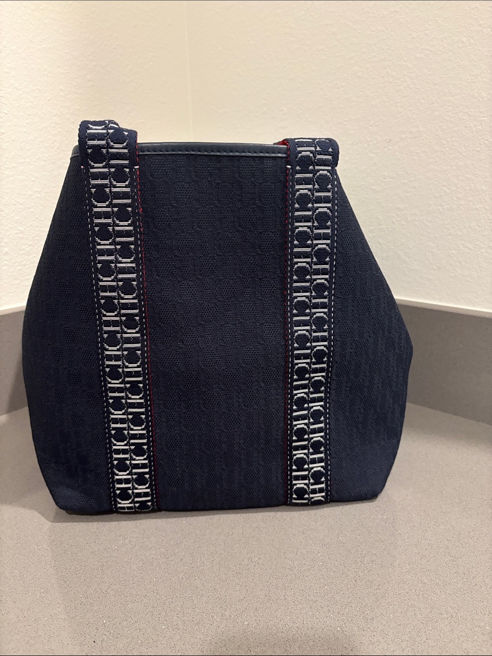 Carolina Herrera Navy Canvas Tote with Monogram Straps